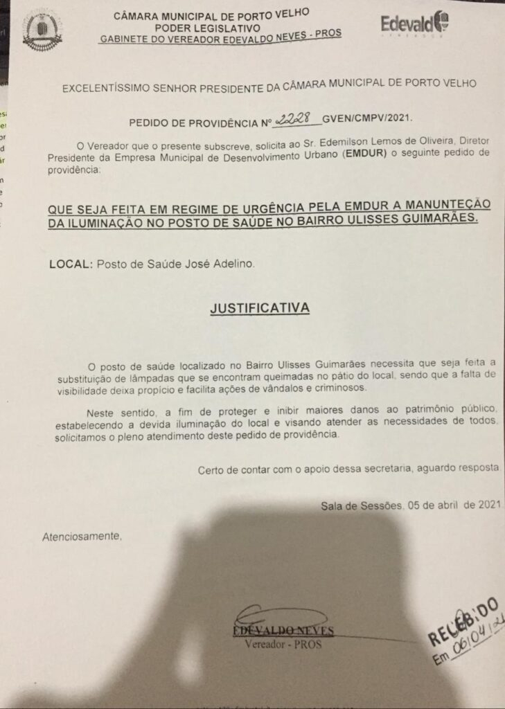 Emdur atende pedido do vereador Edevaldo Neves e conclui pontos de iluminação pública no posto de saúde José Adelino - News Rondônia