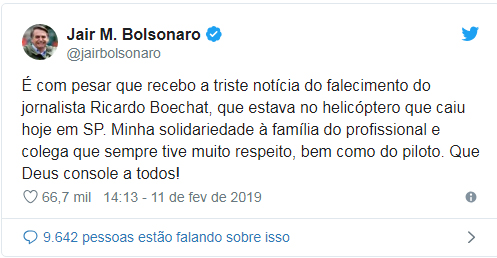 PRESIDENTE JAIR BOLSONARO LAMENTA MORTE DE RICARDO BOECHAT - News Rondônia