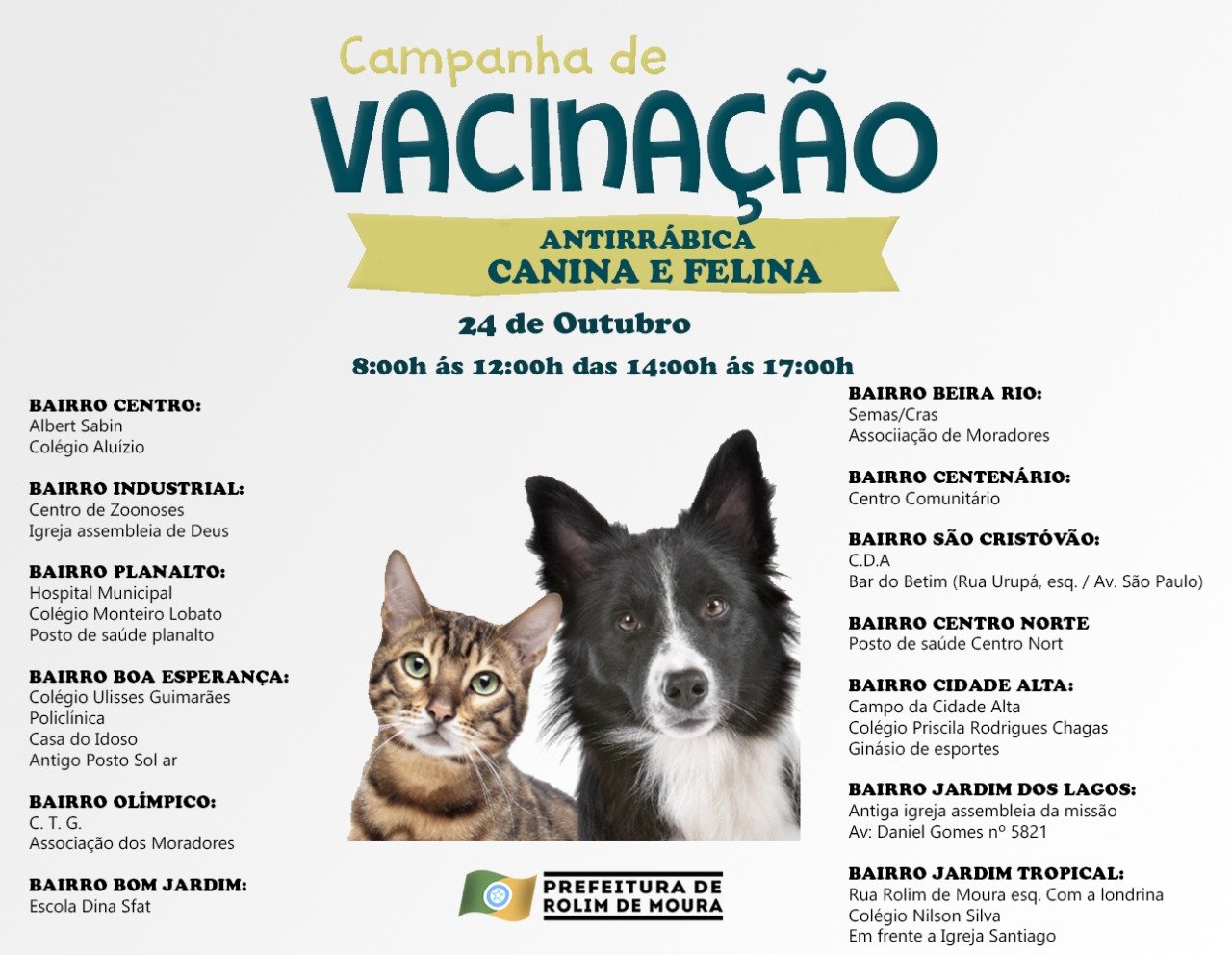 Rolim de Moura: Dia D da vacinação antirrábica será no próximo sábado - News Rondônia